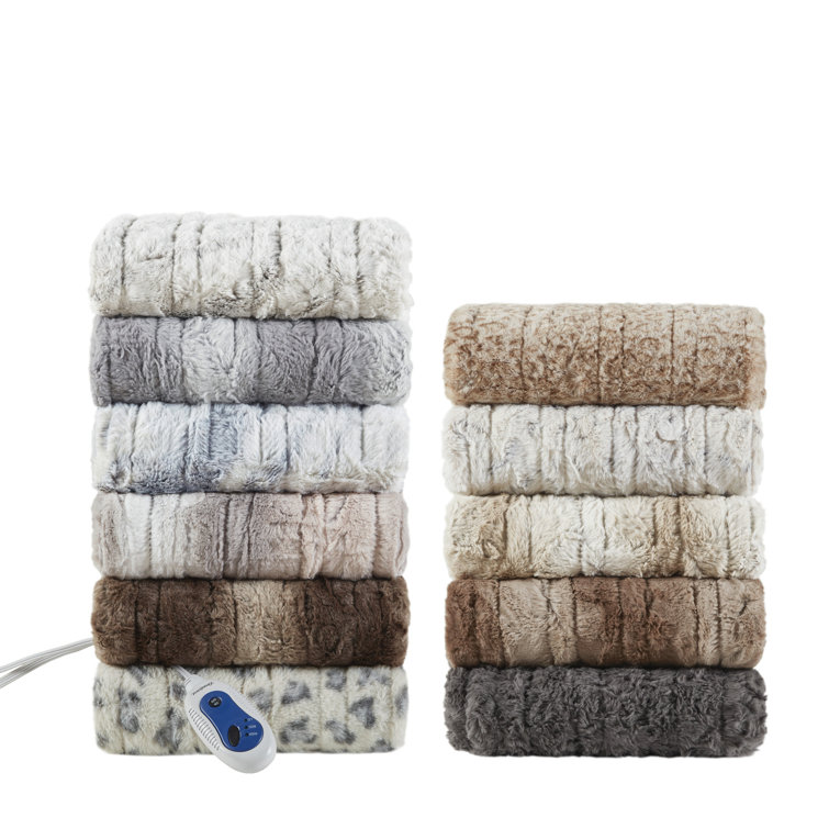 Luxurious Oversized Blush & Gray Faux Fur Heated Throw