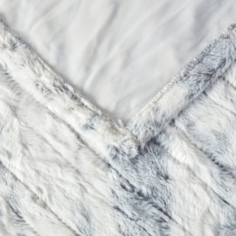 Luxurious Gray/Blue Oversized Faux Fur Heated Throw Blanket