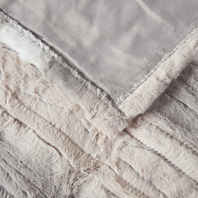 Luxurious Oversized Blush & Gray Faux Fur Heated Throw