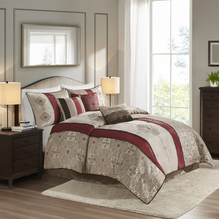 California King Red Jacquard 7-Piece Comforter Set