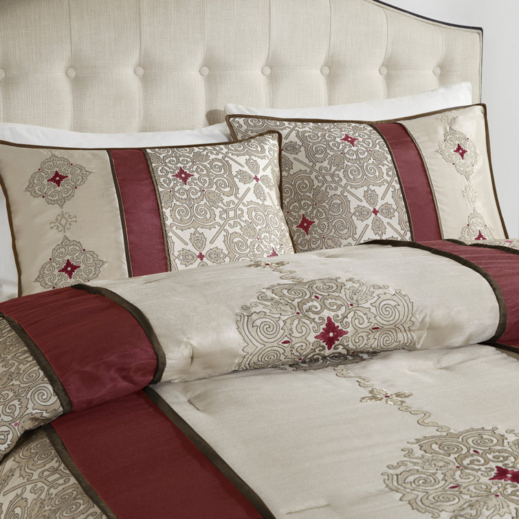 California King Red Jacquard 7-Piece Comforter Set