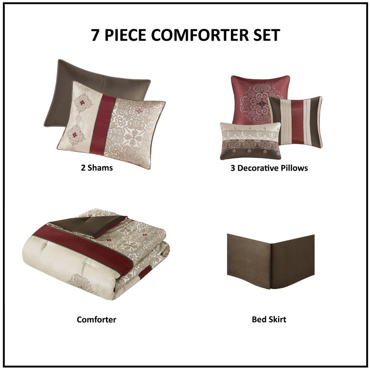 California King Red Jacquard 7-Piece Comforter Set