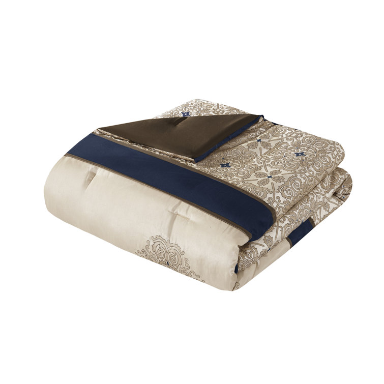 California King Navy Jacquard Comforter Set with Decorative Pillows