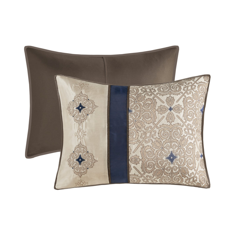 California King Navy Jacquard Comforter Set with Decorative Pillows