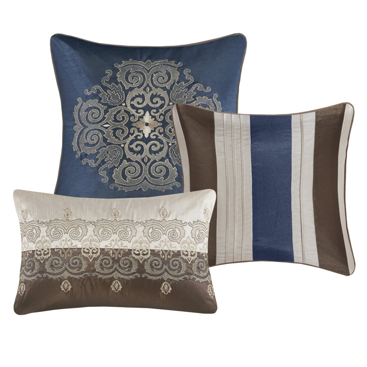 California King Navy Jacquard Comforter Set with Decorative Pillows