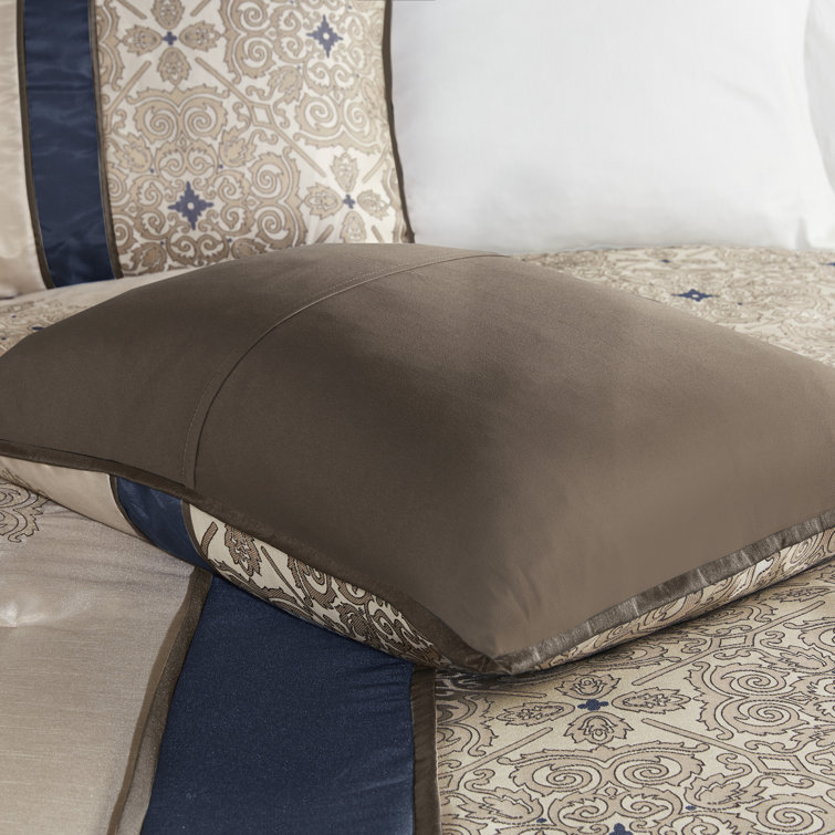 California King Navy Jacquard Comforter Set with Decorative Pillows