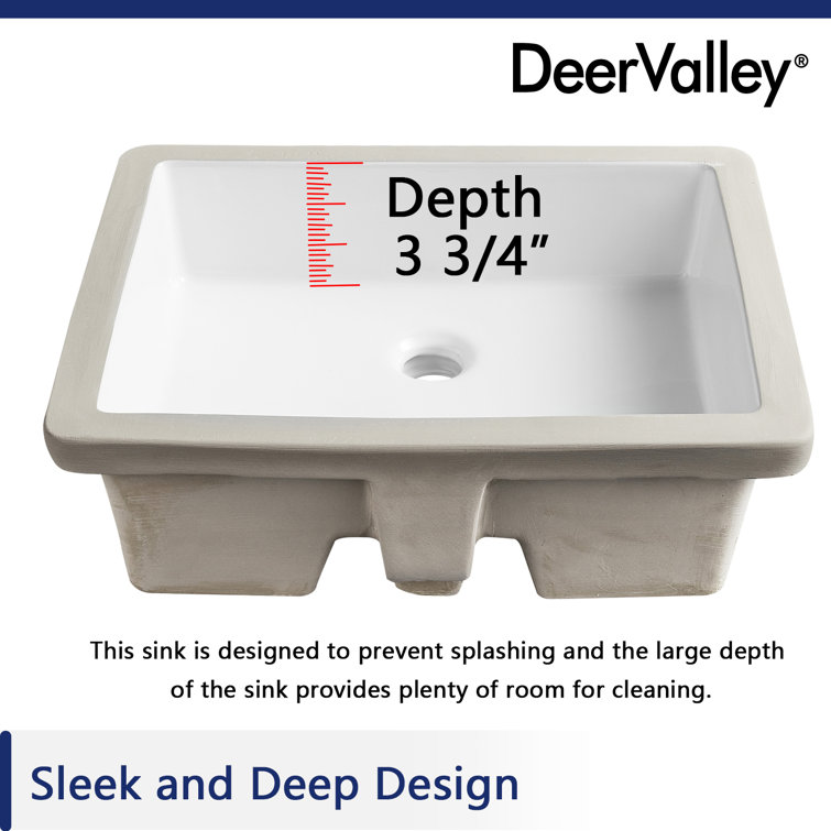 DeerValley 22" White Ceramic Rectangular Undermount Bathroom Sink