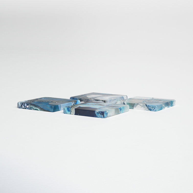 Blue Agate and Resin Square Coasters Set of 4