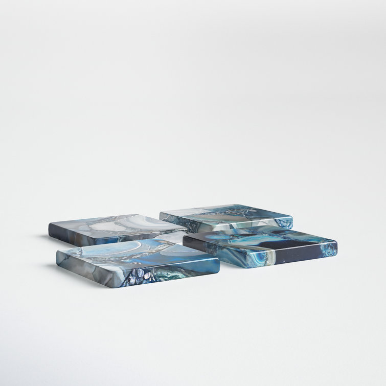 Blue Agate and Resin Square Coasters Set of 4