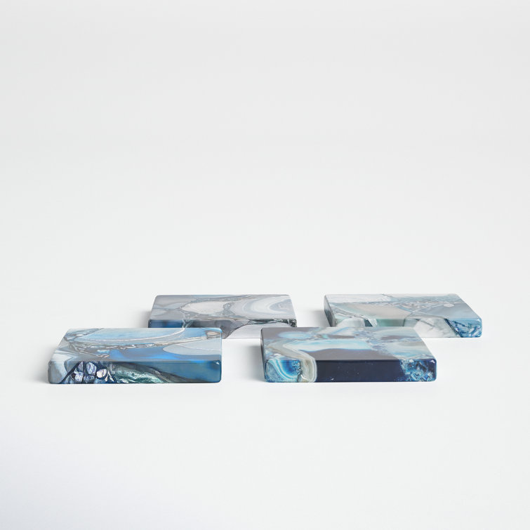 Blue Agate and Resin Square Coasters Set of 4