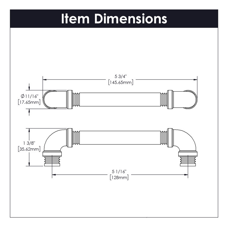 Pipeline Distressed Nickel Industrial Cabinet Pulls, 5-1/16"