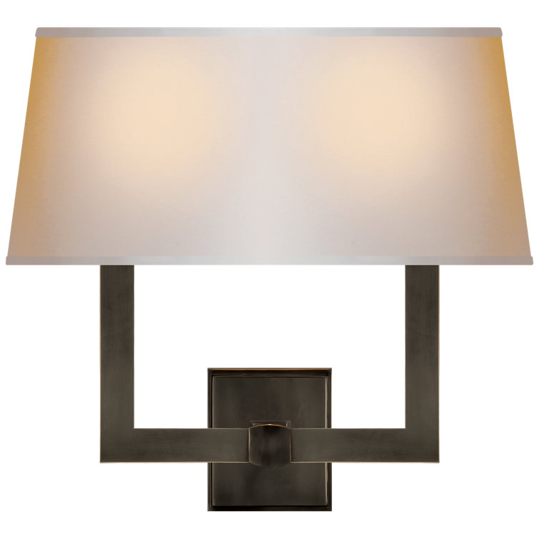 Bronze and Black Double Light Wall Sconce with Paper Shades