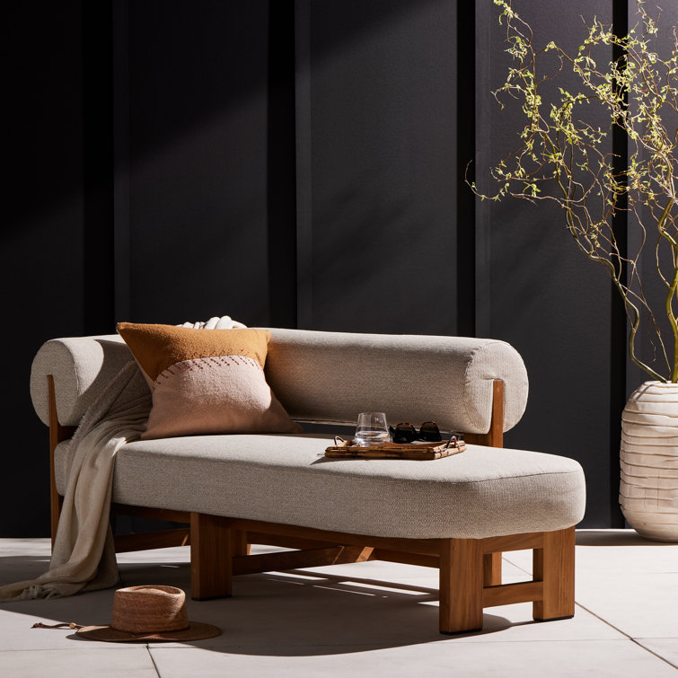 Faye Sand and Teak Outdoor Chaise Lounge with Arms