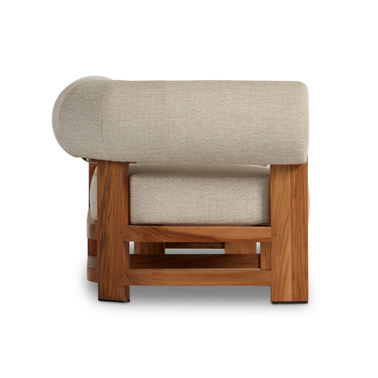 Faye Sand and Teak Outdoor Chaise Lounge with Arms