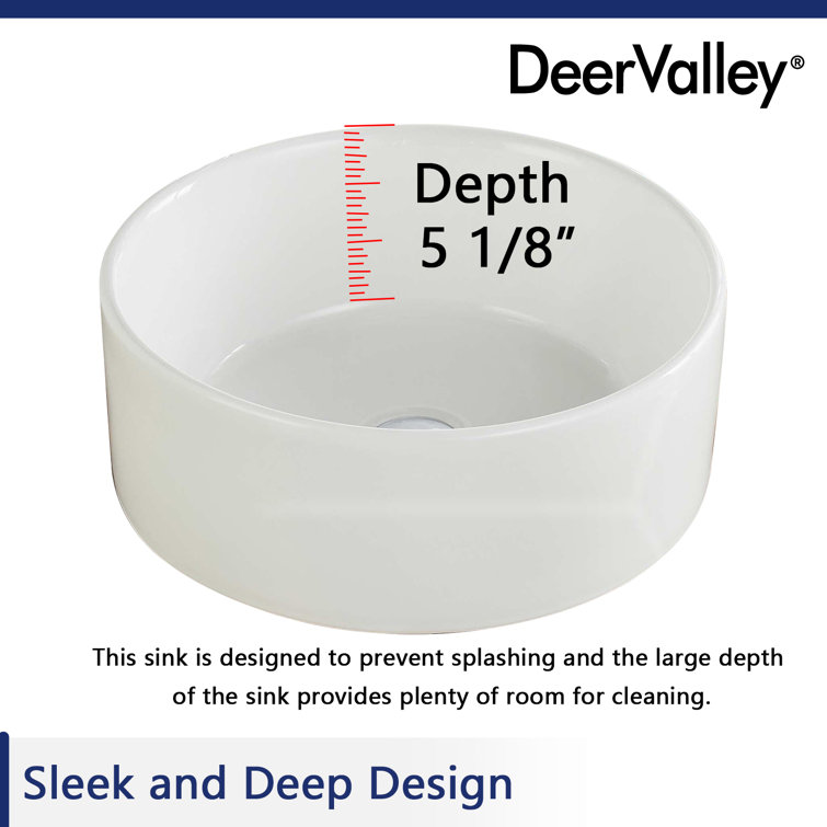 Symmetry 16" Round White Ceramic Above-Counter Vessel Sink