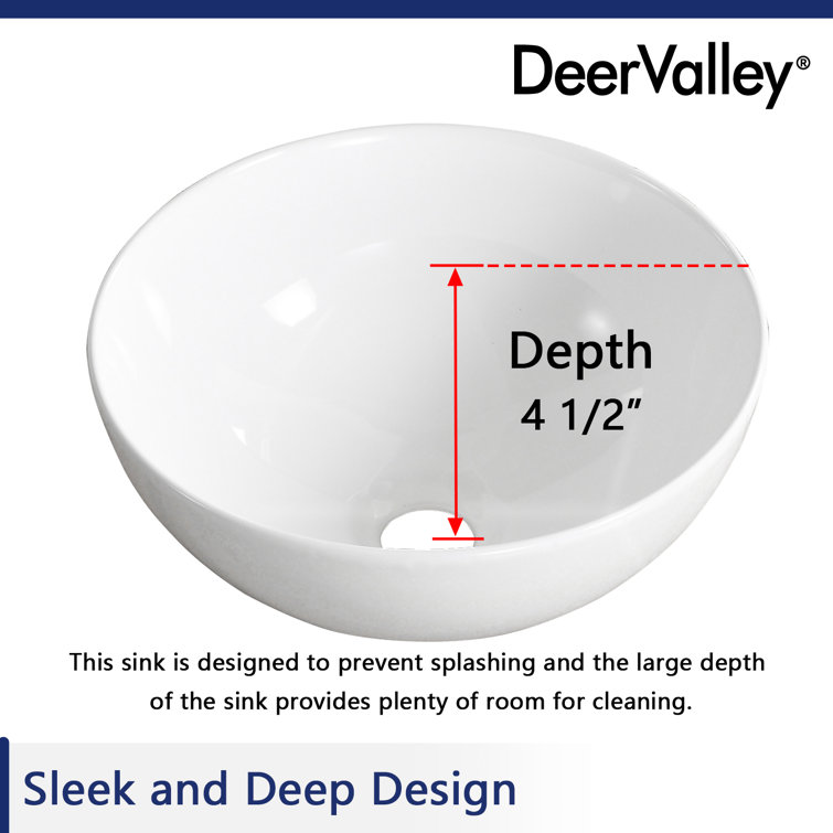 White Ceramic Round Above-Counter Bathroom Vessel Sink