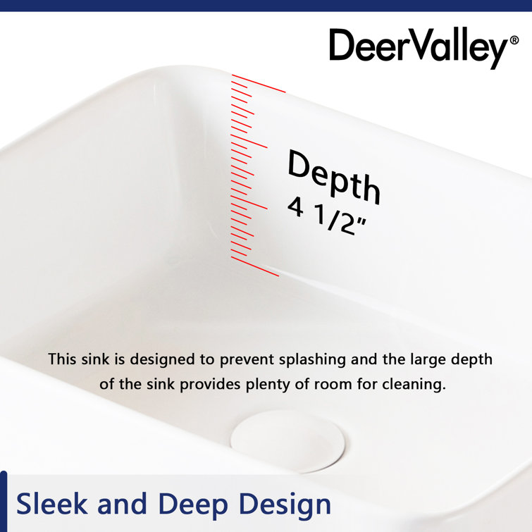 White Ceramic Rectangular Above-Counter Bathroom Vessel Sink