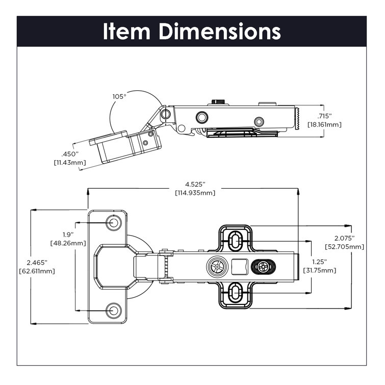 Polished Nickel Soft Close Frameless Cabinet Hinges, 10-Pack