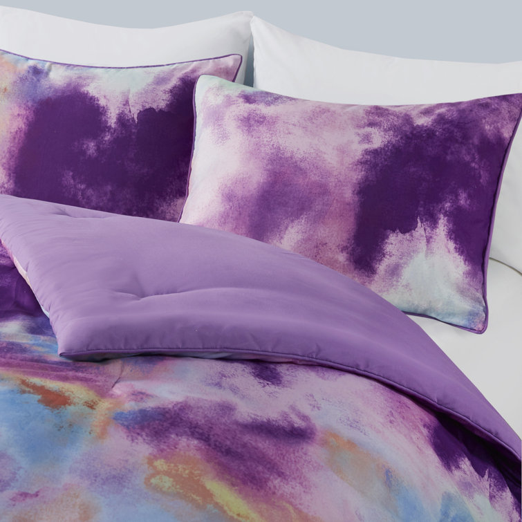 Lavender Full Microfiber Tie Dye Comforter Set with Decorative Pillow