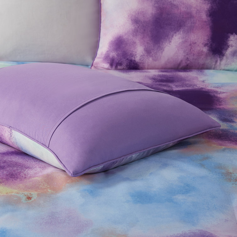 Lavender Full Microfiber Tie Dye Comforter Set with Decorative Pillow
