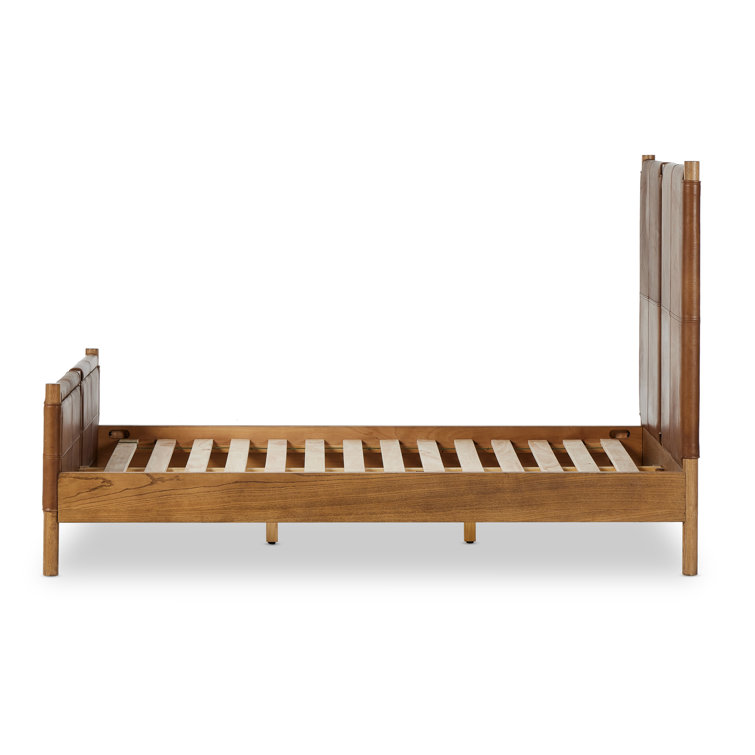 Queen Heirloom Sienna Leather Upholstered Bed with Wood Frame