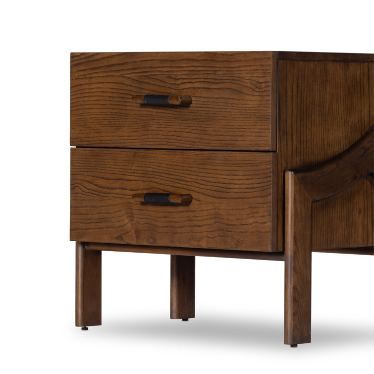 Terra Brown Ash Solid Wood 2-Drawer Nightstand