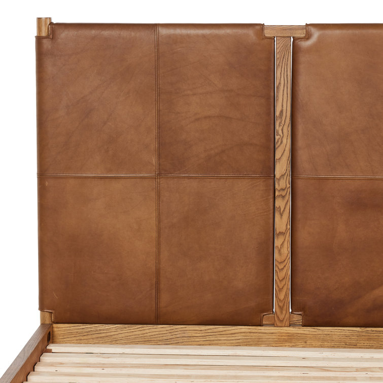 Queen Heirloom Sienna Leather Upholstered Bed with Wood Frame