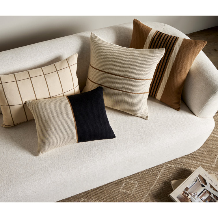Handwoven Black and Beige Cotton Rectangular Throw Pillow 20" x 14"