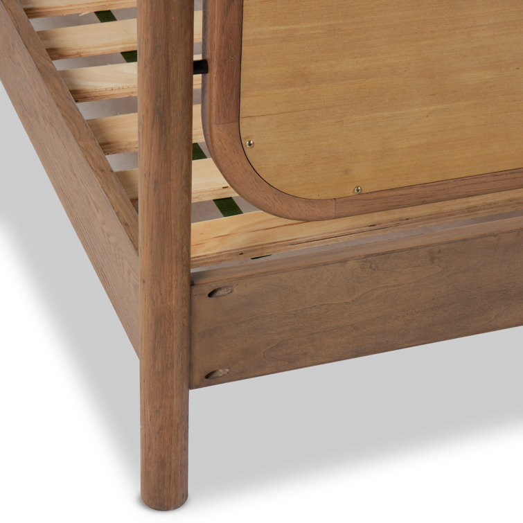 King Oak Upholstered Bed with Ivory Headboard and Drawer