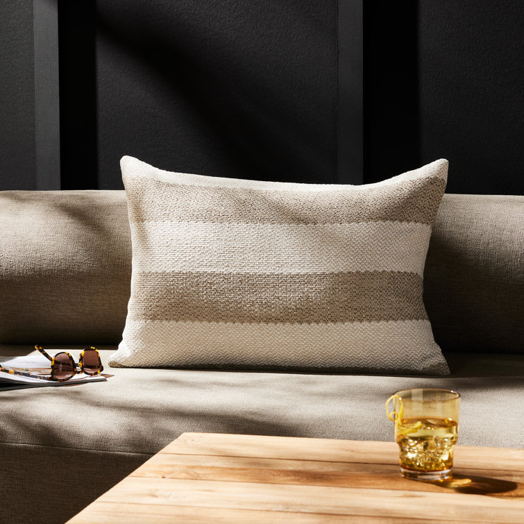 Beige and Brown Striped Rectangular Lumbar Outdoor Pillow