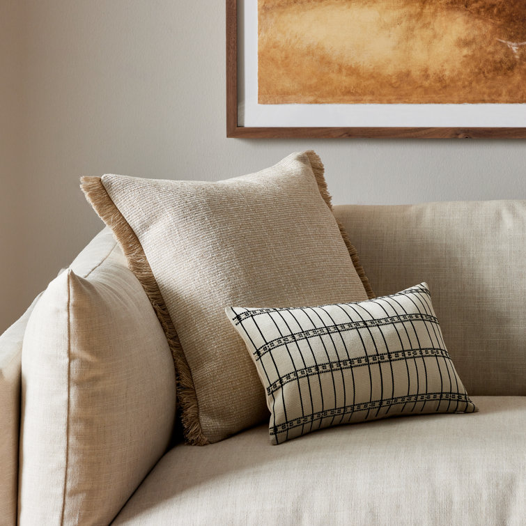 Handwoven Rectangular Off-White and Black Cotton Throw Pillow