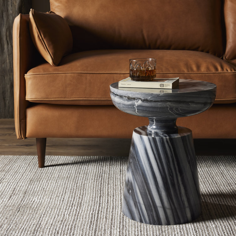 Gray Marble Round Stone Pedestal Side Table