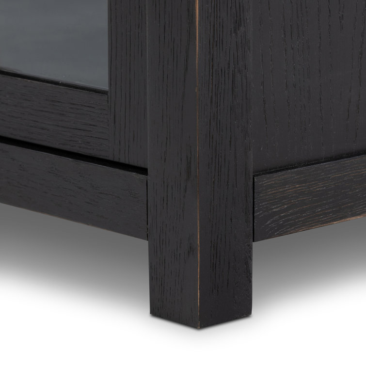 Adjustable Black Oak Ladder Bookcase with Glass Doors