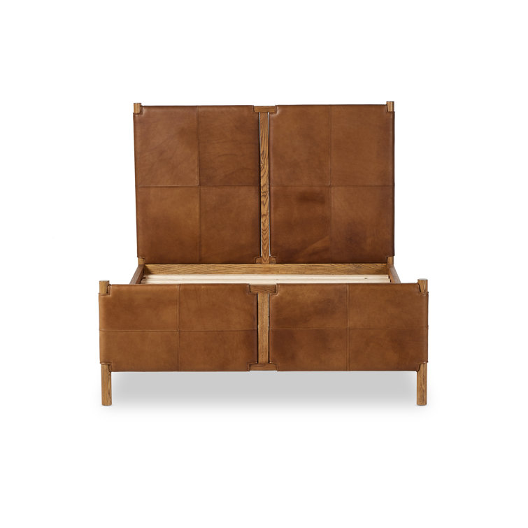 Queen Heirloom Sienna Leather Upholstered Bed with Wood Frame