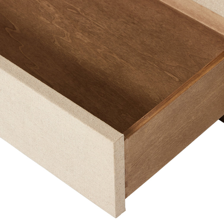 Beige Linen and Mahogany 3-Drawer Nightstand