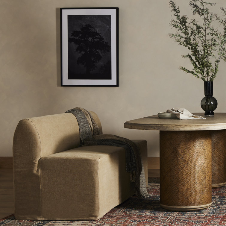 Canvas Linen Upholstered Dining Bench with Slipcover, 82"
