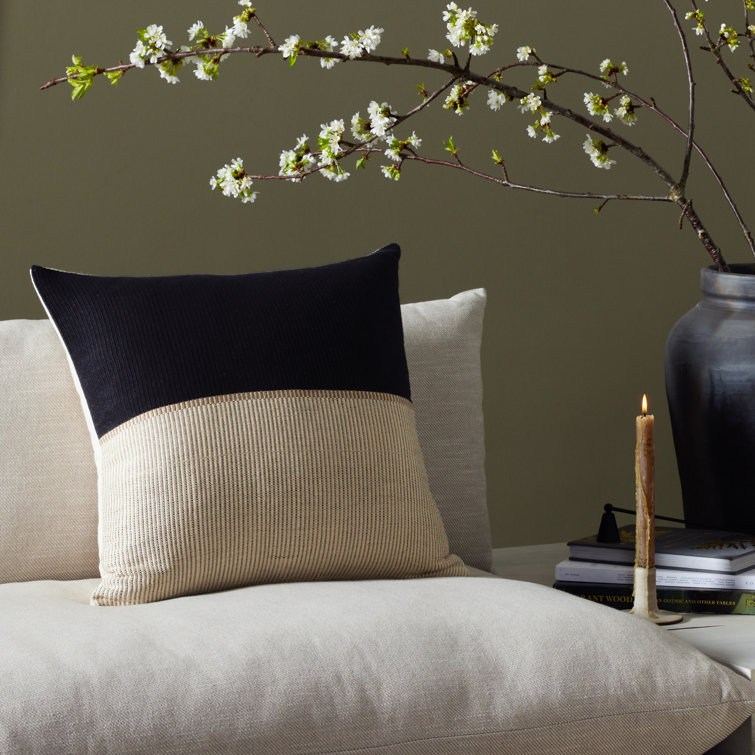 Merido Black and Beige Handwoven Cotton Square Throw Pillow