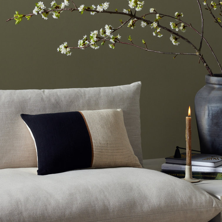 Handwoven Black and Beige Cotton Rectangular Throw Pillow 20" x 14"