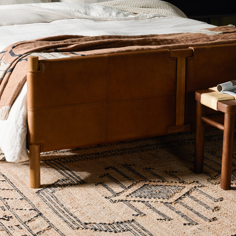 Queen Heirloom Sienna Leather Upholstered Bed with Wood Frame