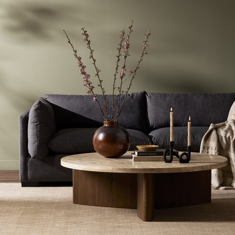 Contemporary Rustic Grey Oak & White Marble Round Coffee Table