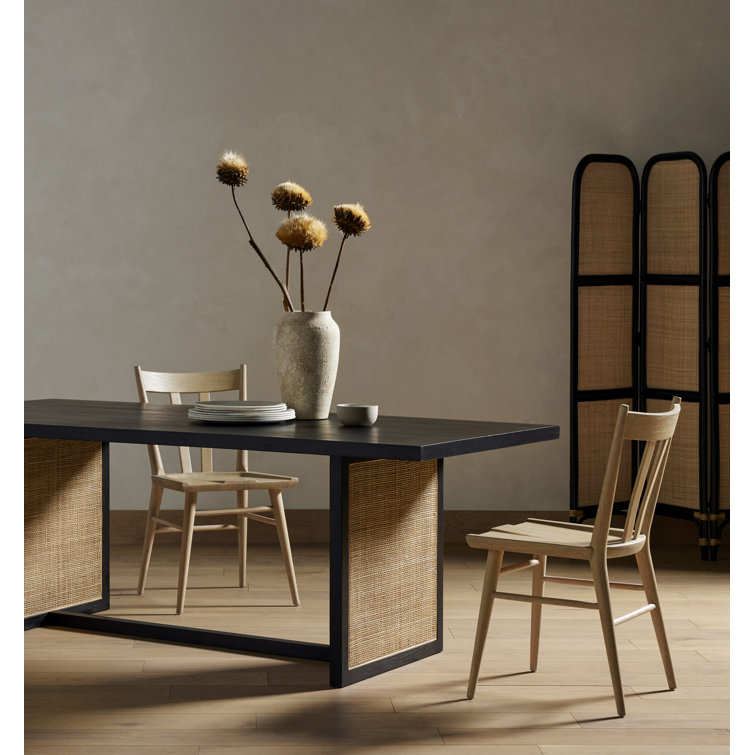 Clarita 84'' Black Mango & Natural Cane Contemporary Dining Table
