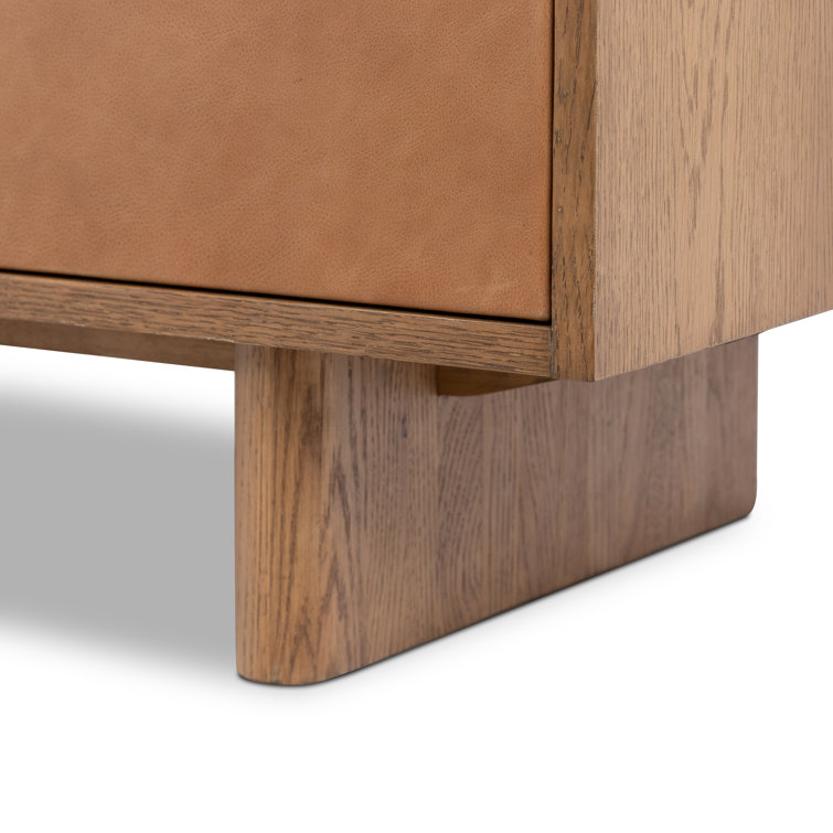Amber Oak and Cognac Leather Media Console with Cabinet