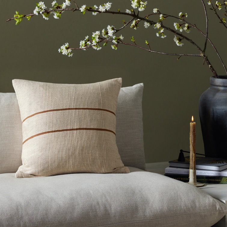 Handwoven Beige and Brown Cotton Square Pillow