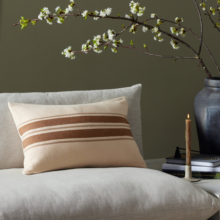 Handwoven Beige and Brown Cotton Lumbar Pillow