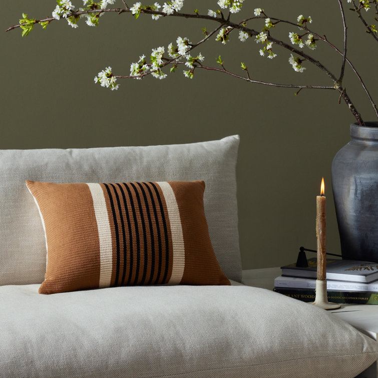Handwoven Black and Cream Striped Cotton Lumbar Pillow