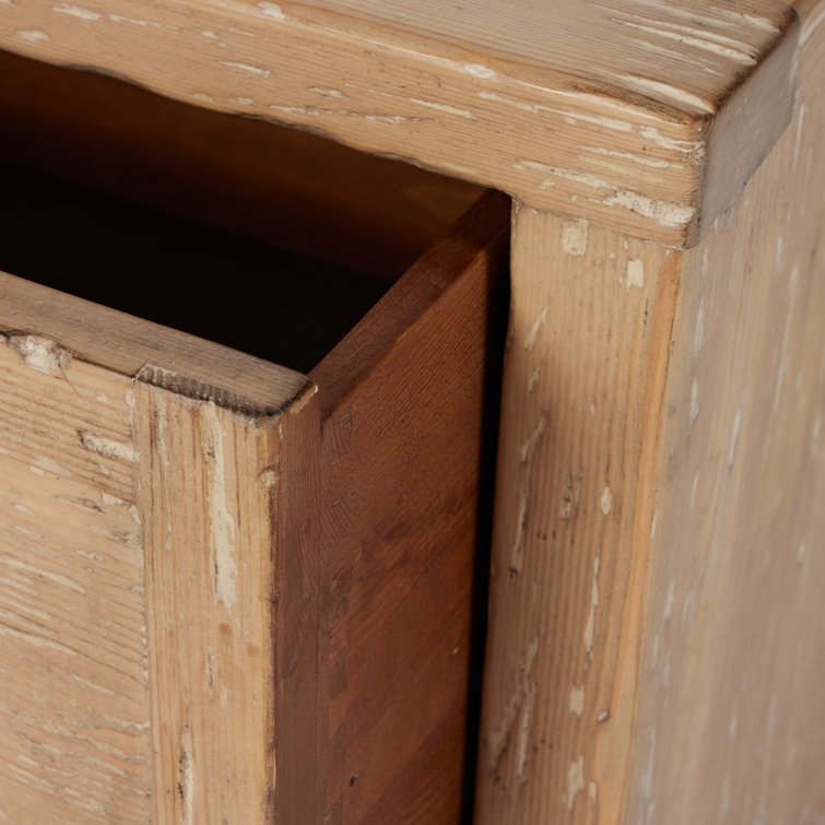 Light Brown Pine Media Console with Cabinet and Drawers