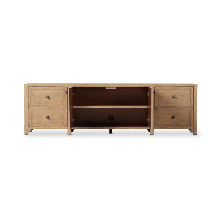 Light Brown Pine Media Console with Cabinet and Drawers