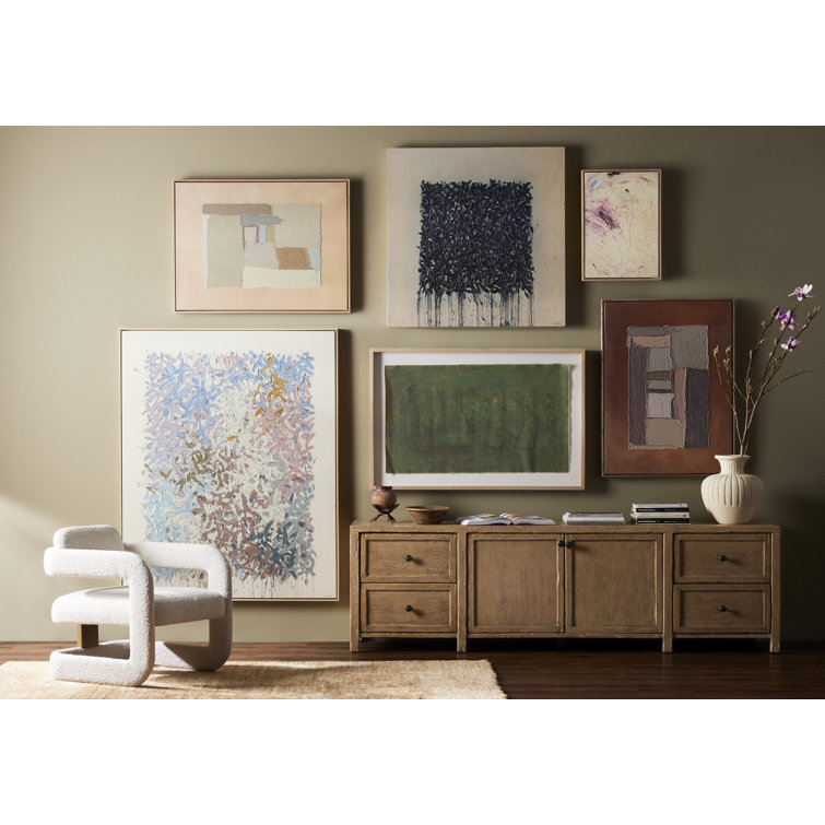 Light Brown Pine Media Console with Cabinet and Drawers