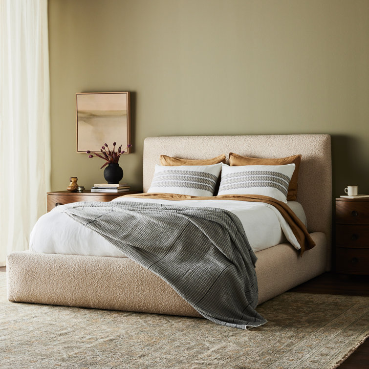 Lisbon Cream King Upholstered Bed with Headboard and Drawer