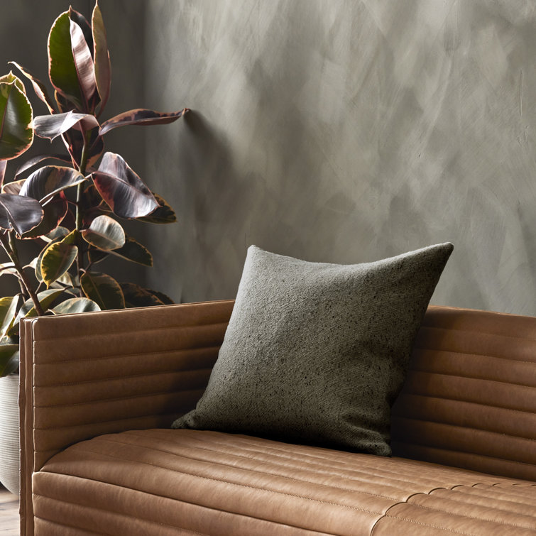 Hasselt Olive Green Stonewash Linen and Wool Throw Pillow